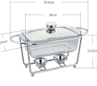 Rectangular Glass Buffet Stove Food Heating Container Hot Pot Alcohol Stove